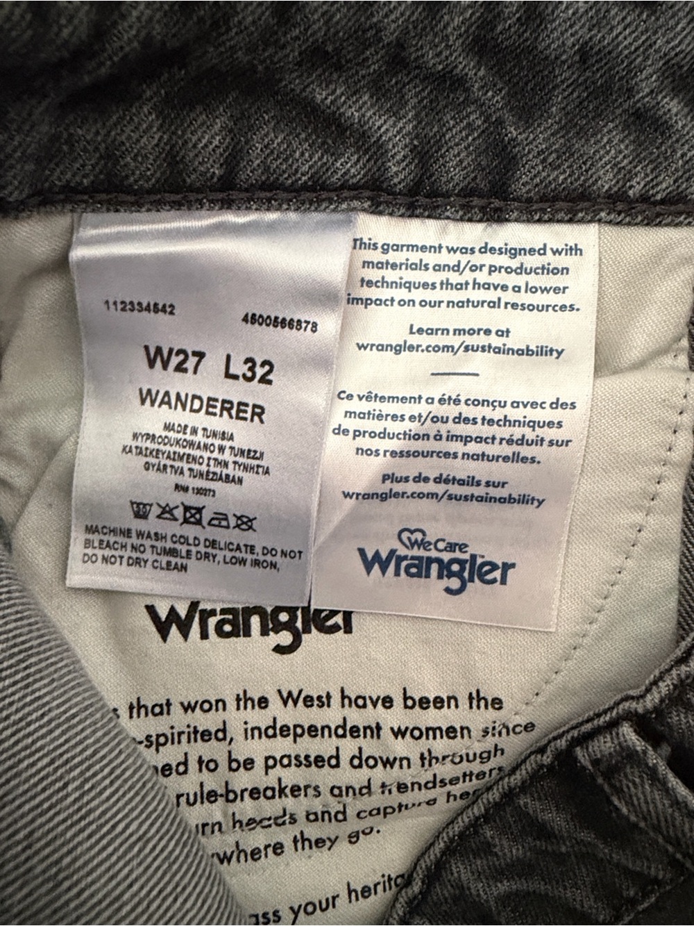 Wrangler Wanderer Black Flare Jeans with Green Back Patch 27x32 - Picture 7 of 13